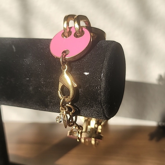 Vintage! BETSEY JOHNSON Status Collection Pink & Gold Circle Link Bracelet. - Picture 5 of 10